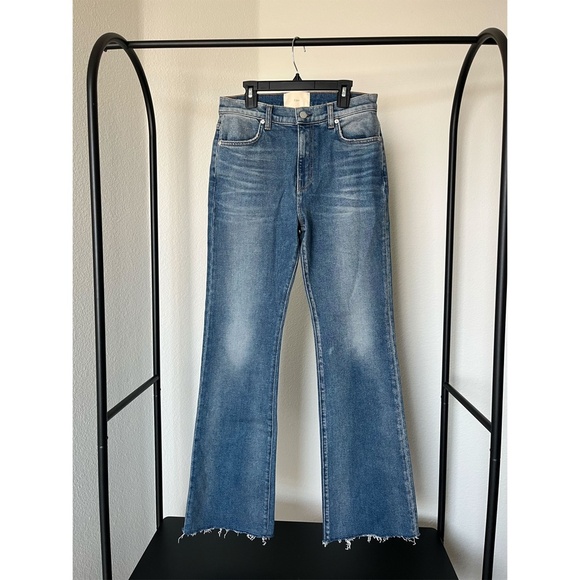 CQY x ANTHROPOLOGIE | Bliss High-Rise Bootcut Flare Raw Hem Jeans | Size 25 - Picture 2 of 10